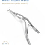 Becker septum scissor double-action joint, angled shanks, serrated blades