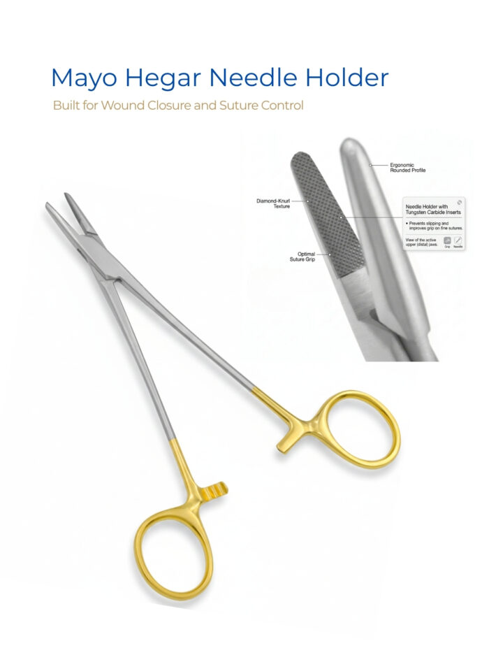 Mayo hegar needle holder with tungsten carbide